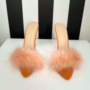 Fluffy Stiletto Heeled Mule Sandals